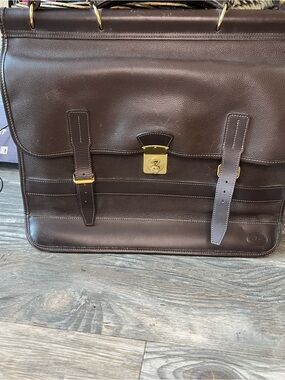Longchamp Dark Brown Leather Briefcase with Gold Hardware